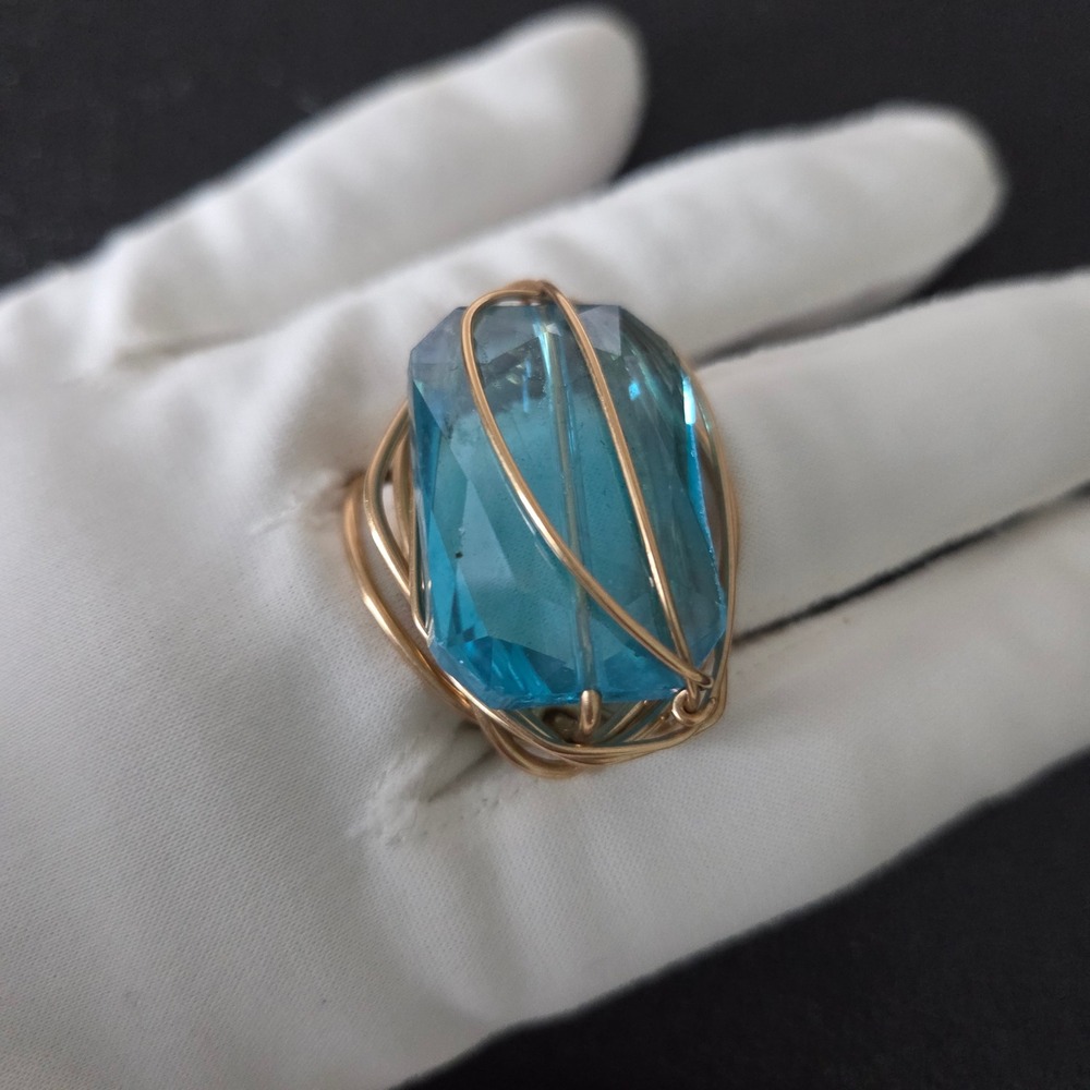 Samantha Wills Gold Wire Wrapped Blue Crystal Statement Ring Bohemian